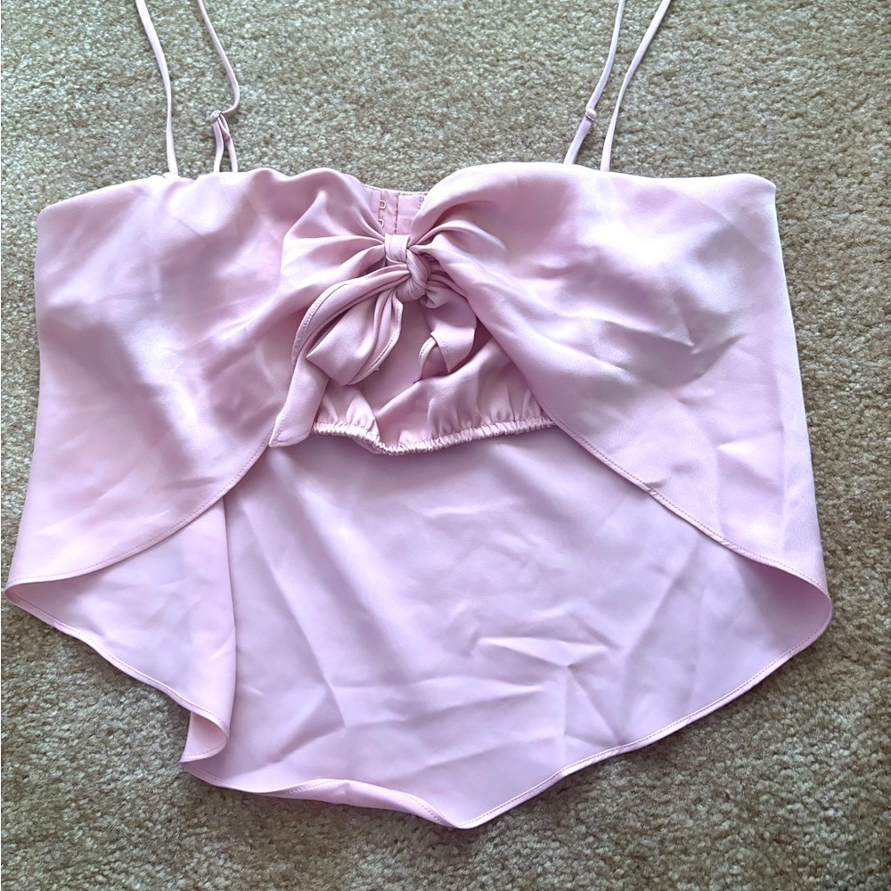 Astr Pink Bow Crop Top | Open Back Summer Top Festival Party